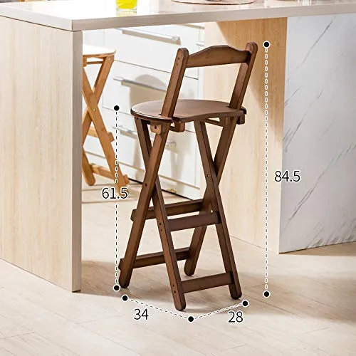 HDRH Sgabello da Bar Pieghevole, Sgabello da Cucina Legno, rétro Sedia Alta Sedia da Bar con Schienale E Poggiapiedi Imbot...