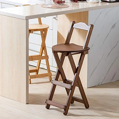 HDRH Sgabello da Bar Pieghevole, Sgabello da Cucina Legno, rétro Sedia Alta Sedia da Bar con Schienale E Poggiapiedi Imbot...