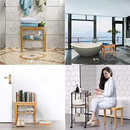 HJHY@ Sgabello da Doccia bambù con ripiano portaoggetti Sedile da Bagno Legno massello Sedia Spa Panchina Casa Colore Bamb...