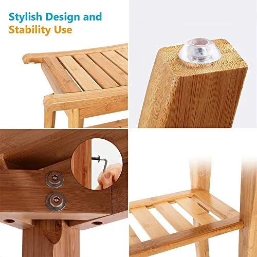 HJHY@ Sgabello da Doccia bambù con ripiano portaoggetti Sedile da Bagno Legno massello Sedia Spa Panchina Casa Colore Bamb...