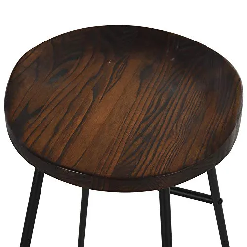 homcom Set 2 Sgabelli Alti da Bar Stile Industriale con Telaio Acciaio Nero e Seduta Rotonda Legno 49.5x44x71cm