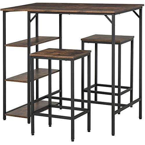 HOMCOM Set Tavolo Alto con 2 Sgabelli e Scaffale Stile Industriale Metallo e Legno, Arredamento Moderno Bar e Cucina, Marr...
