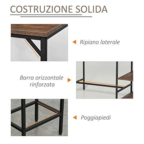 HOMCOM Set Tavolo Alto con 2 Sgabelli e Scaffale Stile Industriale Metallo e Legno, Arredamento Moderno Bar e Cucina, Marr...