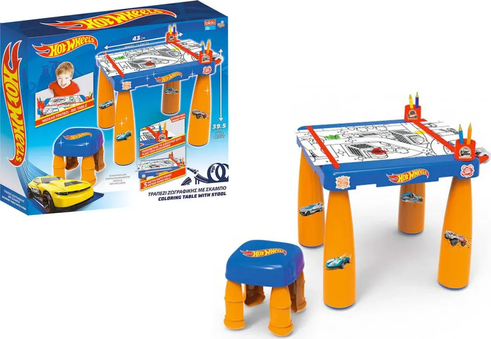 Hot Wheels Tavolo Coloring con Sgabello