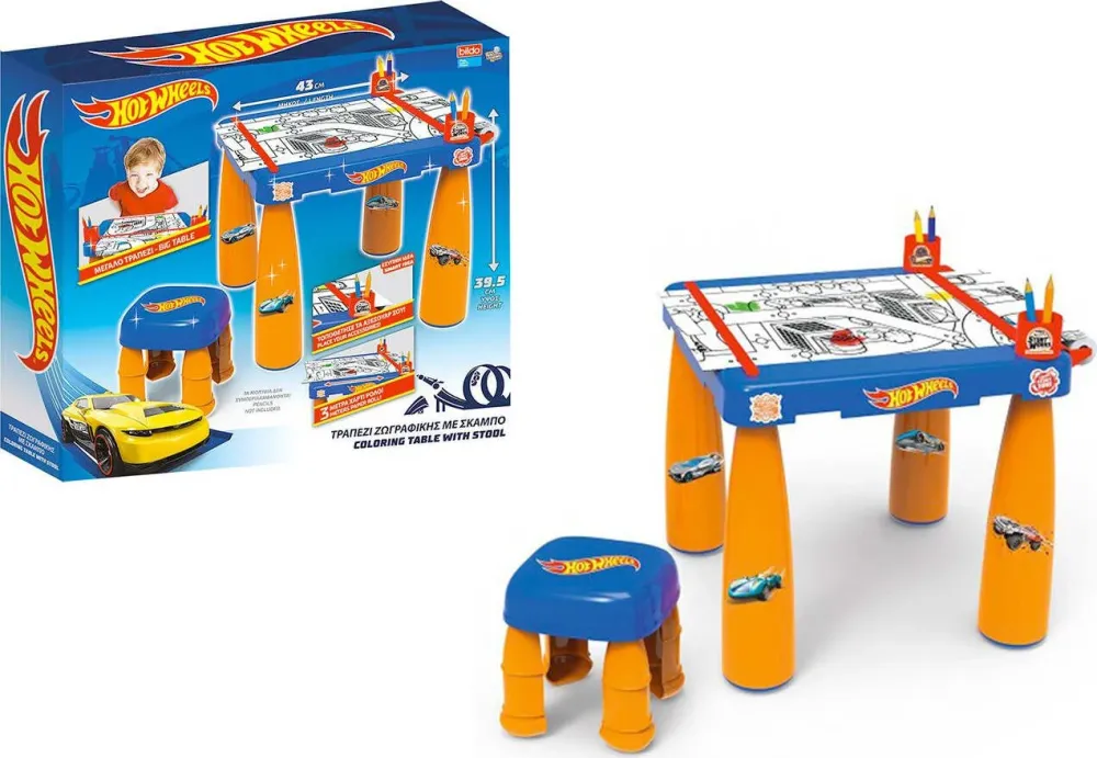 Hot Wheels Tavolo Coloring con Sgabello