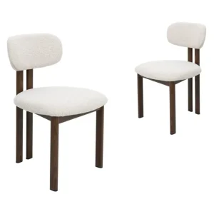 Set di 2 sedie tessuto strutturato ecrù con gambe metallo marrone LEONA HT