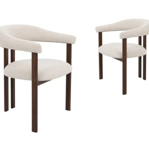 Set di 2 sedie tessuto strutturato ecrù con gambe metallo marrone ADRIANA HT