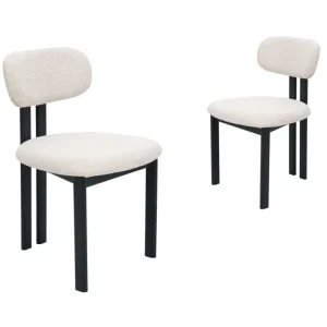 Set di 2 sedie tessuto strutturato ecru gambe metallo nero LEONA HT