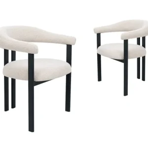 Set di 2 sedie tessuto strutturato ecru gambe metallo nero ADRIANA HT