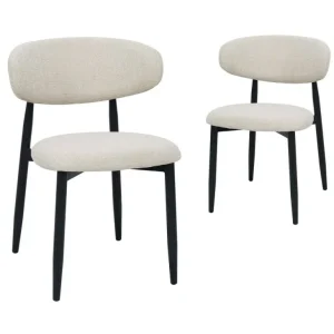 Set di 2 sedie tweed écru con gambe metallo nero FLAVIA HT