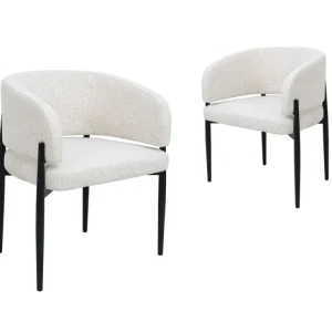 Set di 2 sedie velluto intrecciato color écru con gambe metallo nero DIANA HT