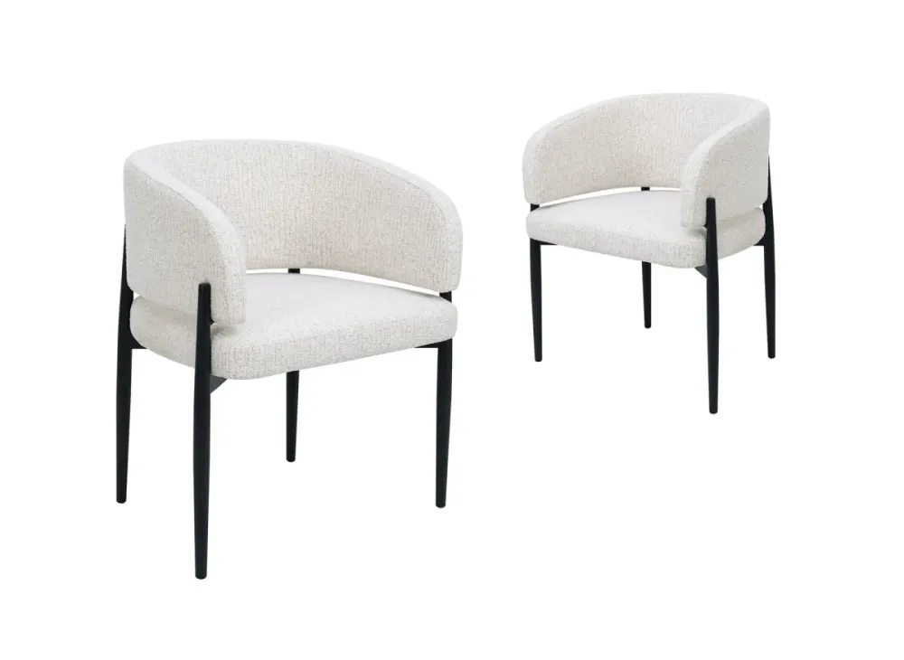 Set di 2 sedie velluto intrecciato color écru con gambe metallo nero DIANA HT