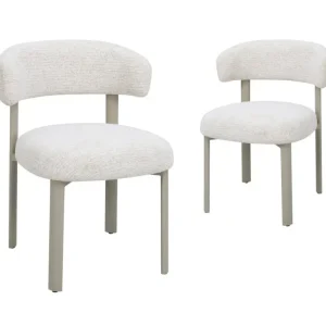 Set di 2 sedie velluto intrecciato ecru gambe metallo grigio LOUISA HT