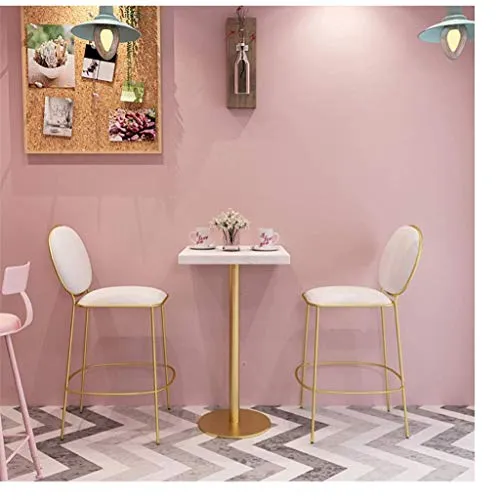 HXCD Sgabello da Bar Gamba Metallo Oro l Schienale Cuscinetto Spugna Rosa Sedia da Pranzo Cucina | Bar | Sgabello da Bar p...