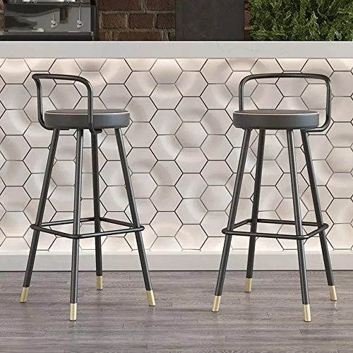 HXSM Sedia da Bar Industrial Sgabelli da Cucina Metallo Sgabello da Lavoro con Schienale Rotondo Sedia da Pranzo Pelle PU...