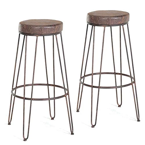 Set di 2, Sgabello da Bar, Sgabello Rustico da Bar Industriale con Seduta Cuscino Morbido e Gambe Metallo Vecchio Altezza...