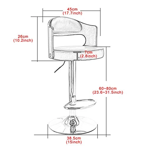 Sgabelli da Bar Regolabili Altezza Regolabile da 60 cm 80 cm con Schienale Legno massello e Cuscino Ecopelle HYXI-Bar Stool