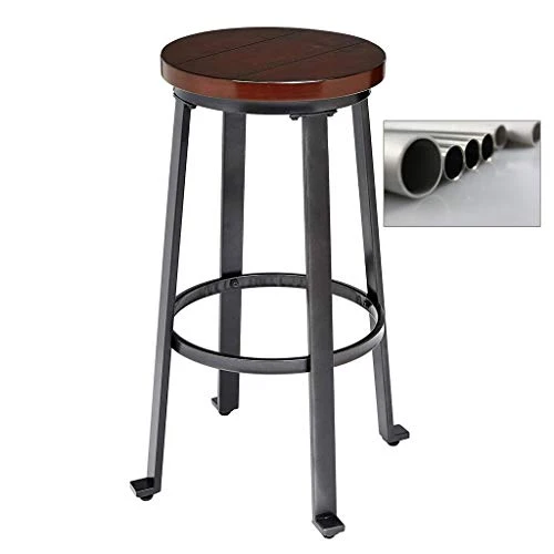 Sgabello da Bar retrò, Sedia Legno massello Elegance Home Sgabello Sedia con Gambe Metallo Nero per Patio Colazione Angolo...