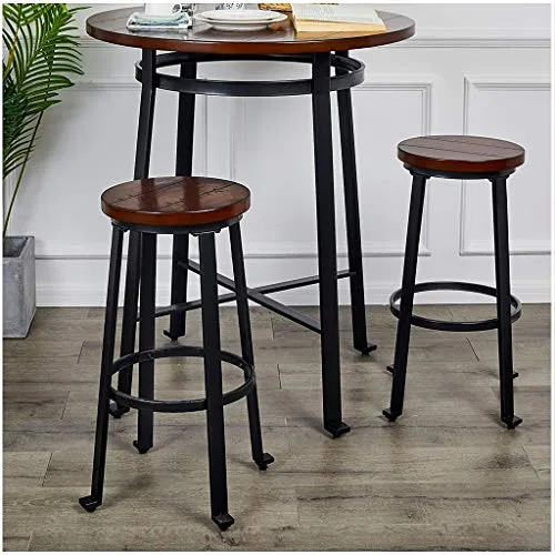 Sgabello da Bar retrò, Sedia Legno massello Elegance Home Sgabello Sedia con Gambe Metallo Nero per Patio Colazione Angolo...