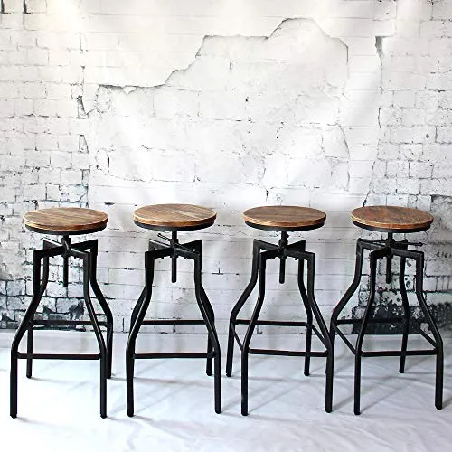 IKAYAA Sgabelli da Bar, Set 4 Sedie Industrial Altezza Sgabello Girevole Regolabile Altezza Sgabello Stile Industriale Pin...