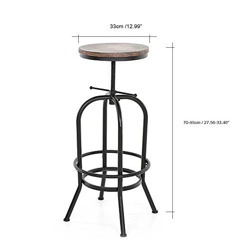 IKAYAA Sgabello Industriale, Set di 6 Sgabello Bar, Industriale Altezza Regolabile Girevole Sgabelli Cucina Naturale Legno...