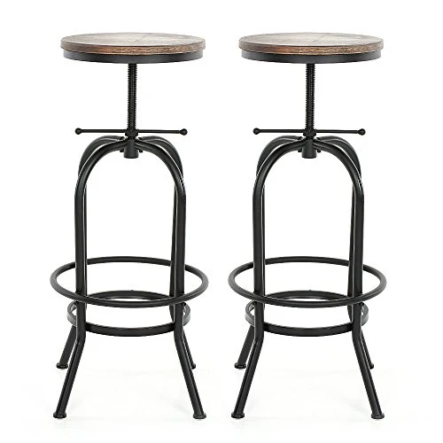 IKAYAA Sgabello Industriale, Set di 6 Sgabello Bar, Industriale Altezza Regolabile Girevole Sgabelli Cucina Naturale Legno...