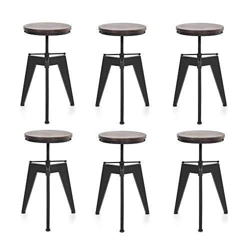 IKAYAA Sgabello Industriale, Set di 6 Sgabello Bar, Naturale Legno di Pino Piano Girevole Sgabelli Cucina Pranzo Angolo Se...