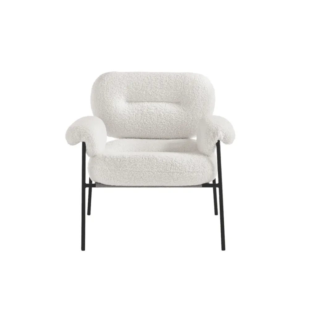 Poltrona moderna tessuto bouclè "Mira" con struttura metallo nero cm 80x79 75h ikone