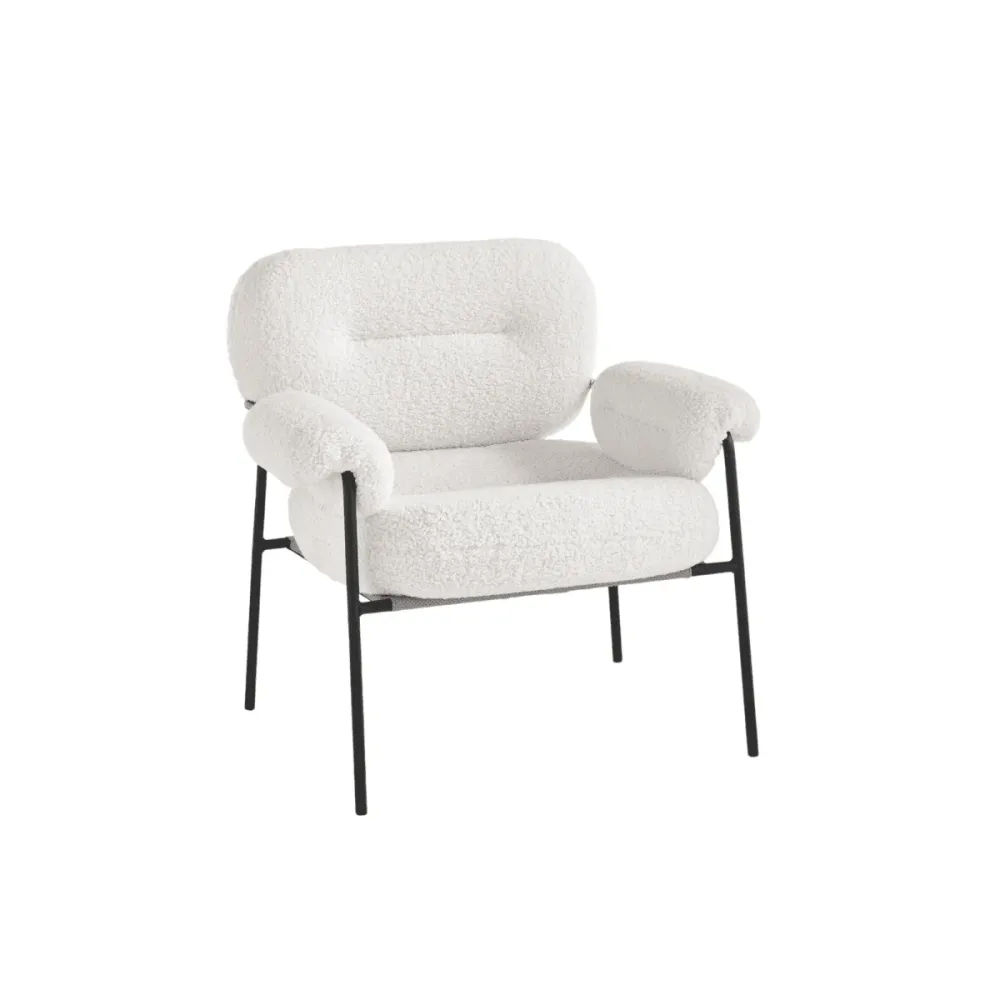 Poltrona moderna tessuto bouclè "Mira" con struttura metallo nero cm 80x79 75h ikone