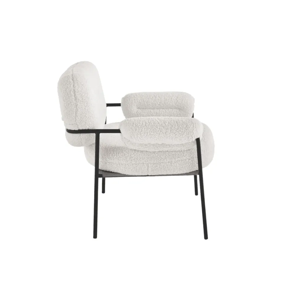 Poltrona moderna tessuto bouclè "Mira" con struttura metallo nero cm 80x79 75h ikone