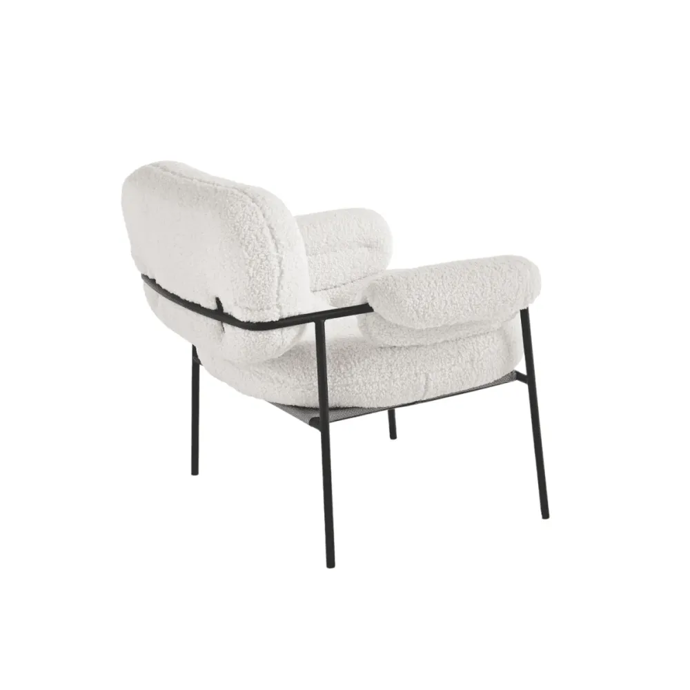 Poltrona moderna tessuto bouclè "Mira" con struttura metallo nero cm 80x79 75h ikone