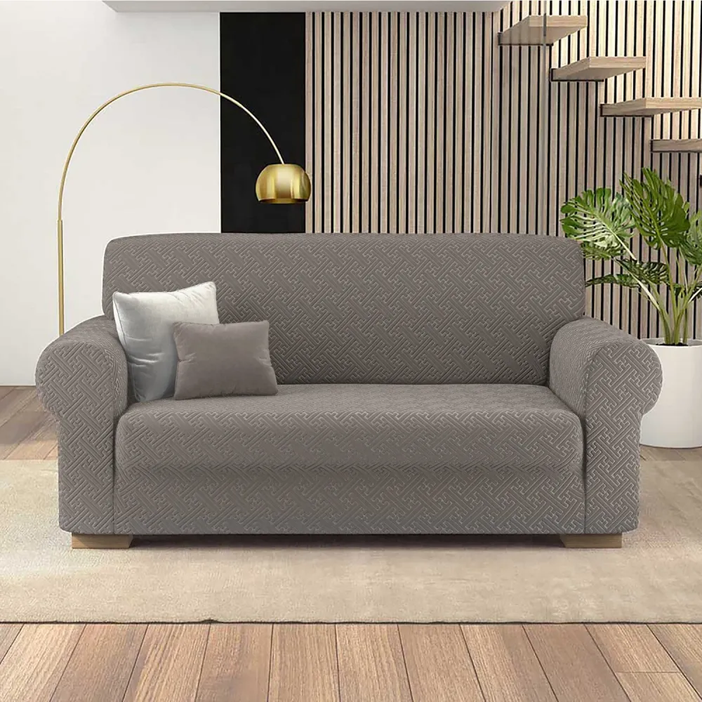 IRGE - Copridivano Bonton tessuto bielastico Tortora 2 posti - Estendibile da 110 150 cm