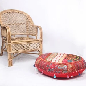 Jaipurtextilehub JTH Ethnic Decor Pouf Antico Sari Pouf Piedi Sgabello Rotondo Poof Cuscino da Pavimento Ottomano (Dimensi...