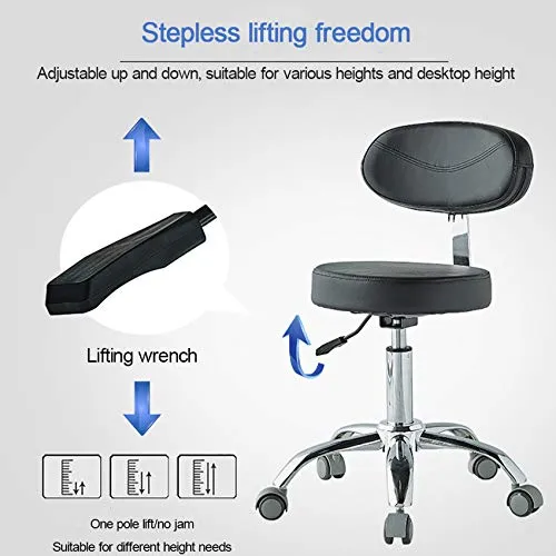 JBTM Sgabello Regolabile con rotelle per Lavoro Cucina Salone, ergonomico Sgabello Girevole,Bianca,Medical Wheel