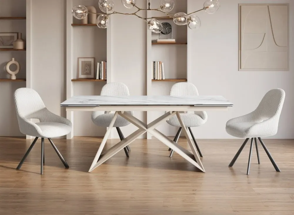 Set di 2 sedie di design velluto coste bianco ecrù SYRA JC