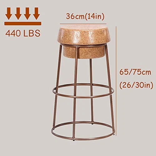 JHBW 26/30"Sgabello da Bar Ferro battuto, seggiolone Moderno per Uso Professionale, Contro Altezza, Tappetino Sughero Crea...