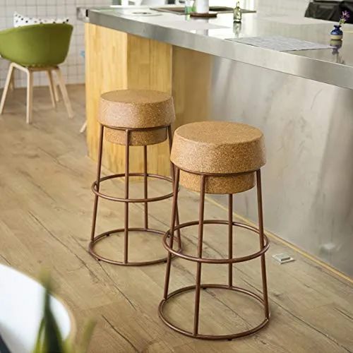 JHBW 26/30"Sgabello da Bar Ferro battuto, seggiolone Moderno per Uso Professionale, Contro Altezza, Tappetino Sughero Crea...
