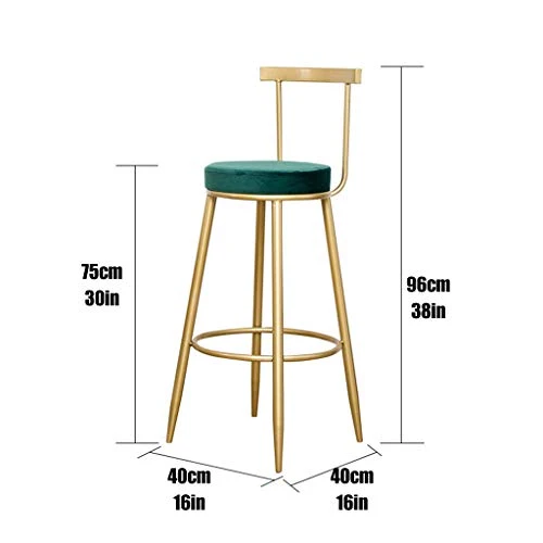 JHBW Sgabello Alto da Bar, per la casa o per Lavoro, Sgabello da Bar con Cuscino Flanella con Struttura Metallo, 75 cm (30...