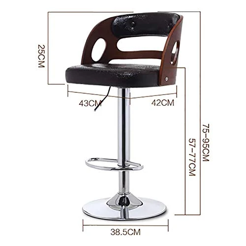 jjff Sgabelli da Bar rustici Vintage Sedia con Schienale Legno e Sedile Pelle Sgabello da Colazione Regolabile per bancone...
