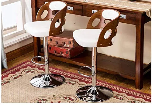 jjff Sgabelli da Bar rustici Vintage Sedia con Schienale Legno e Sedile Pelle Sgabello da Colazione Regolabile per bancone...