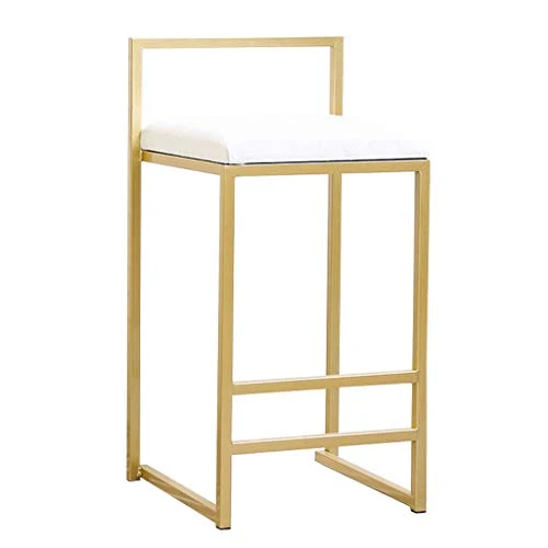 Sedia alta da bar metallo con seduta imbottita velluto, sedia da pranzo moderna colazione contemporanea, bianco/oro - alte...