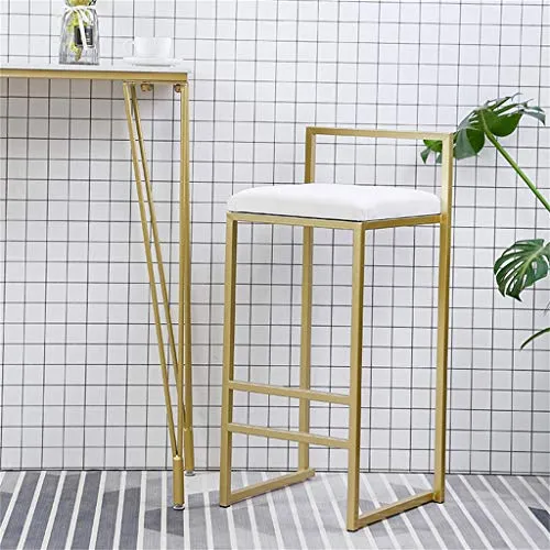 Sedia alta da bar metallo con seduta imbottita velluto, sedia da pranzo moderna colazione contemporanea, bianco/oro - alte...