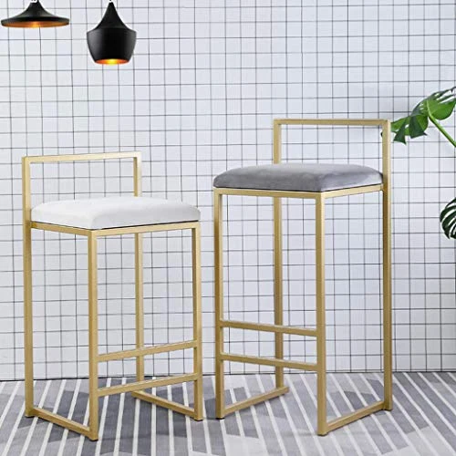 Sedia alta da bar metallo con seduta imbottita velluto, sedia da pranzo moderna colazione contemporanea, bianco/oro - alte...