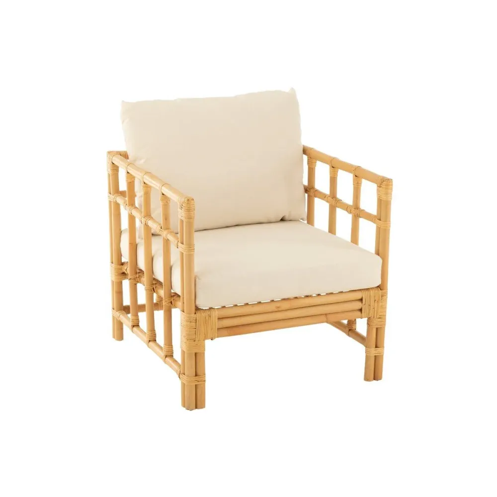 Poltrona J-Line Elise+Cuscino Rattan/Tessuto Naturale/Bianco JOLIPA