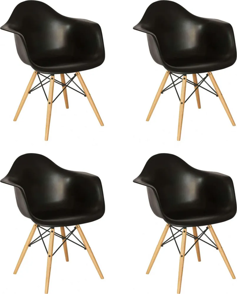 JULIETTE - set di 4 poltrone moderne legno e metallo Nero Milani Home