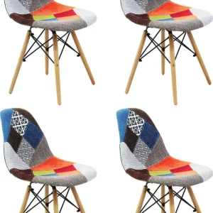 JULIETTE - set di 4 sedie moderne tessuto patchwork con gambe legno Multicolor Milani Home