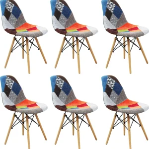 JULIETTE - set di 6 sedie moderne tessuto patchwork con gambe legno Multicolor Milani Home