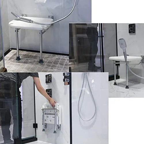 JXING Sgabello da Bagno, Sedile da Doccia Parete, Sedile da Doccia Pieghevole con Gambe Sgabello da Bagno Panca da Bagno M...