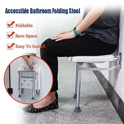 JXING Sgabello da Bagno, Sedile da Doccia Parete, Sedile da Doccia Pieghevole con Gambe Sgabello da Bagno Panca da Bagno M...