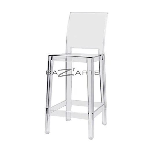 Kartell – Sgabello da bar One More PLEASE – H75 cm – Schienale quadrato – Cristallo